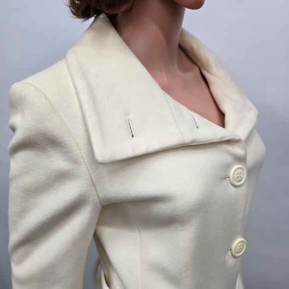 NWOT ZARA Basic Coat Peacoat Women S Cream/ Ivory Wool Belted Shawl Stand Collar - Picture 7 of 12